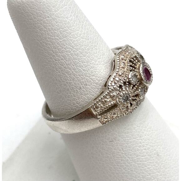 925 NV Ring Sterling Silver Ruby Cubic Zirconium Size 7.5 - Picture 10 of 12